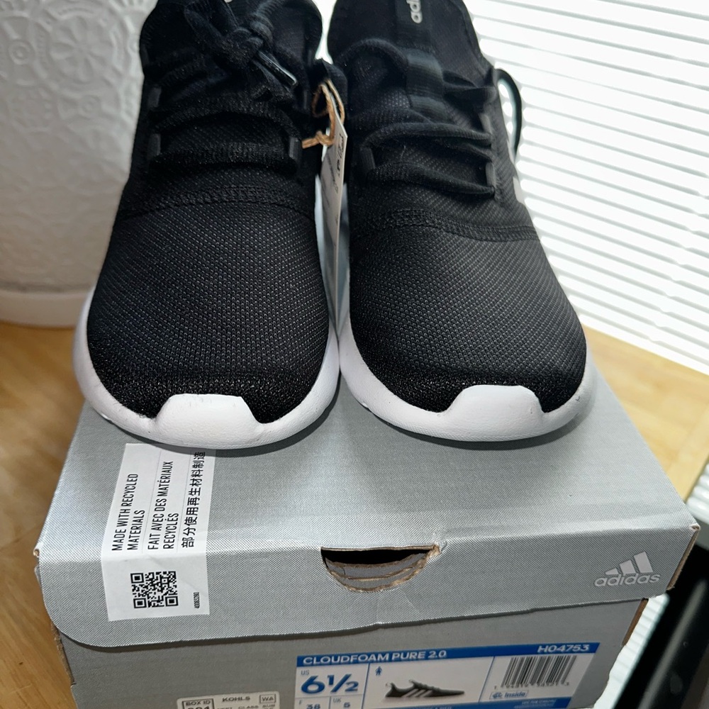 Adidas Cloudfoam Pure 2.0 Sneakers Black White Womens/Kids - Picture 4 of 5